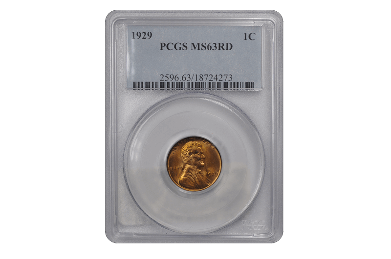 1929 1C Lincoln Cent - Type 1 Wheat Reverse PCGS RD #3688-3 MS63