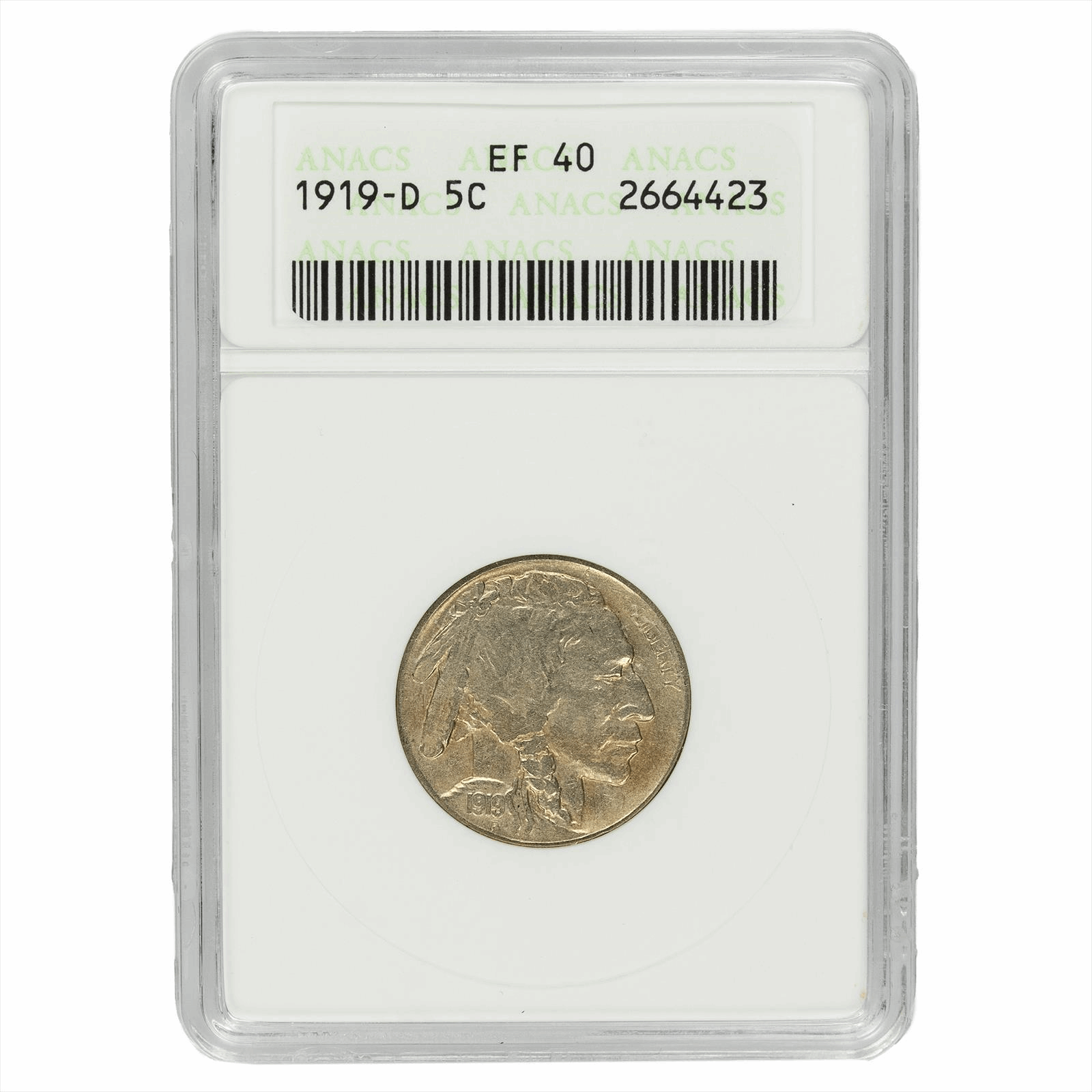 1919-D Buffalo Nickel 5c ANACS EF 40 