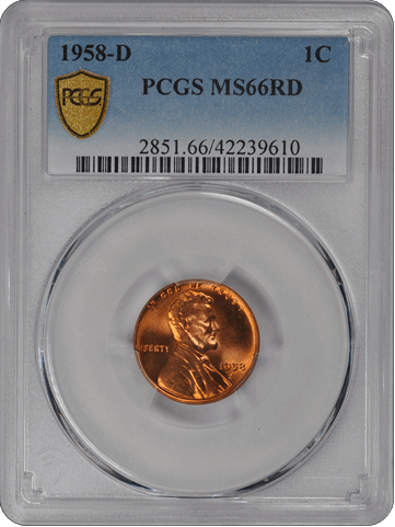 1958-D 1C Lincoln Cent - Type 1 Wheat Reverse PCGS RD #3456-4 MS66