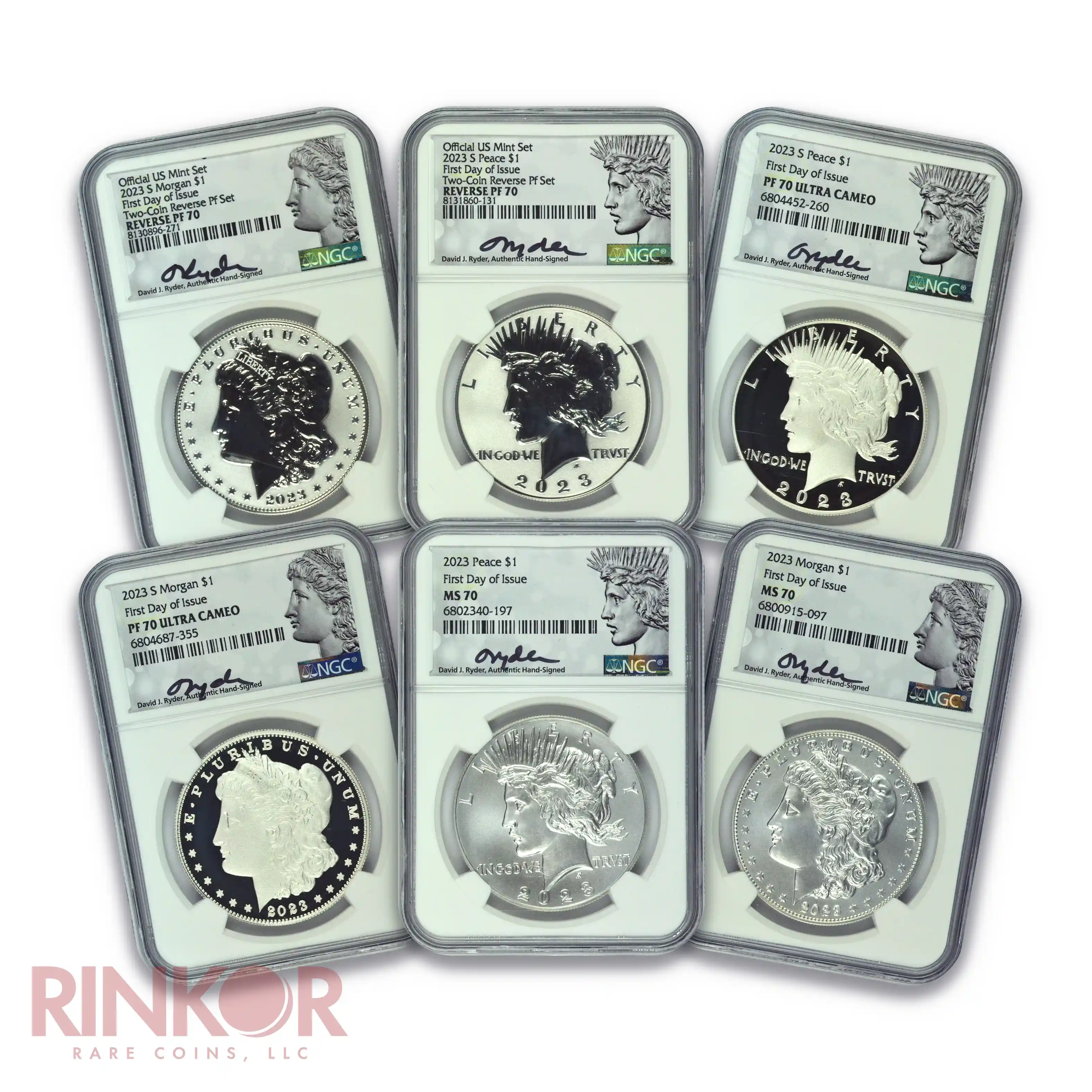 2023 Morgan & Peace Dollar 6-Coin Set FDOI Ryder Signature NGC PF 70