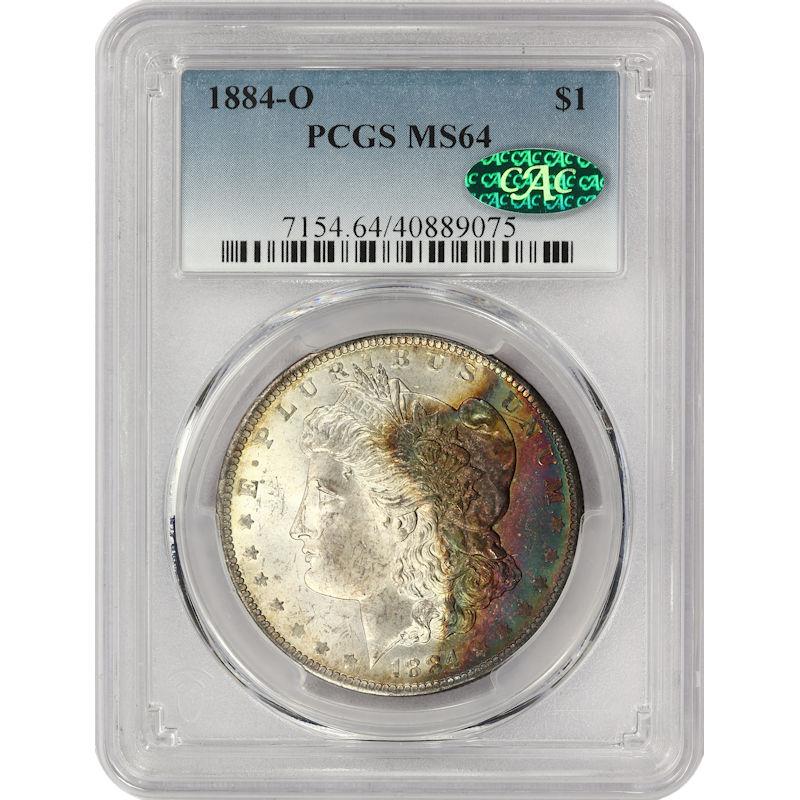 1884-O $1 Morgan Silver Dollar - PCGS MS64 CAC - Colorful Toning on Obverse!