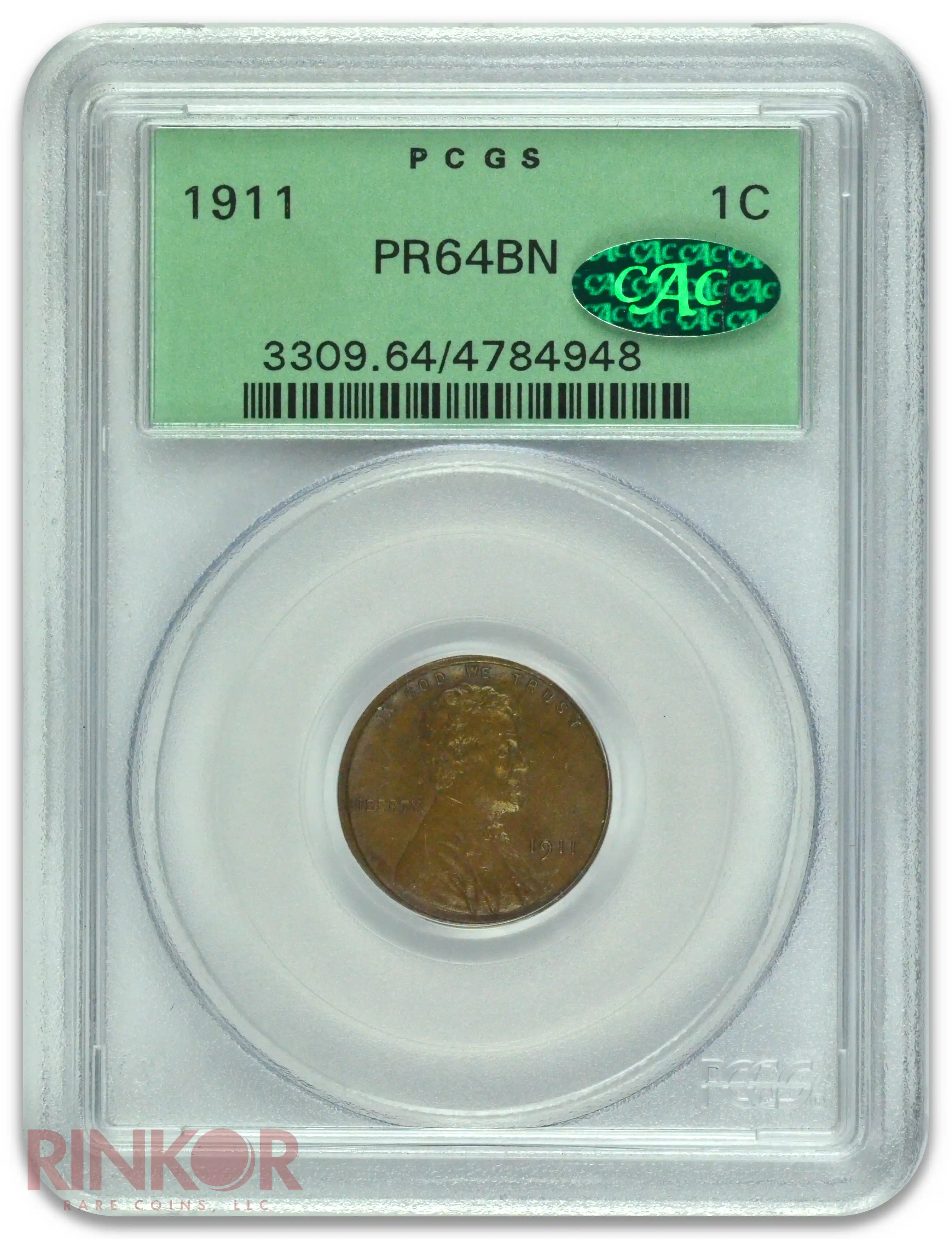 1911 1C Lincoln Wheat Cent PCGS PR 64 BN CAC