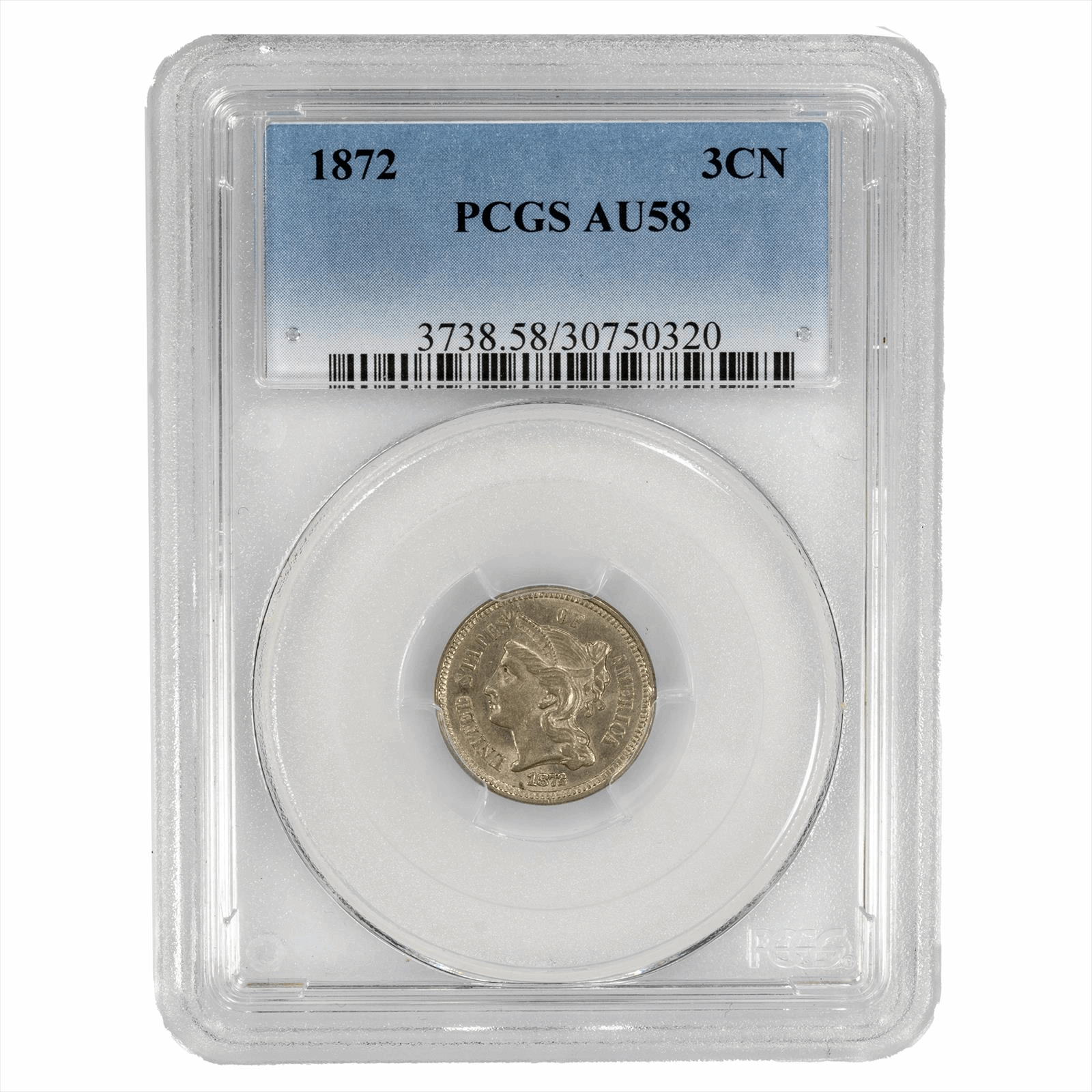 1872 Three Cent Nickel 3CN PCGS AU 58