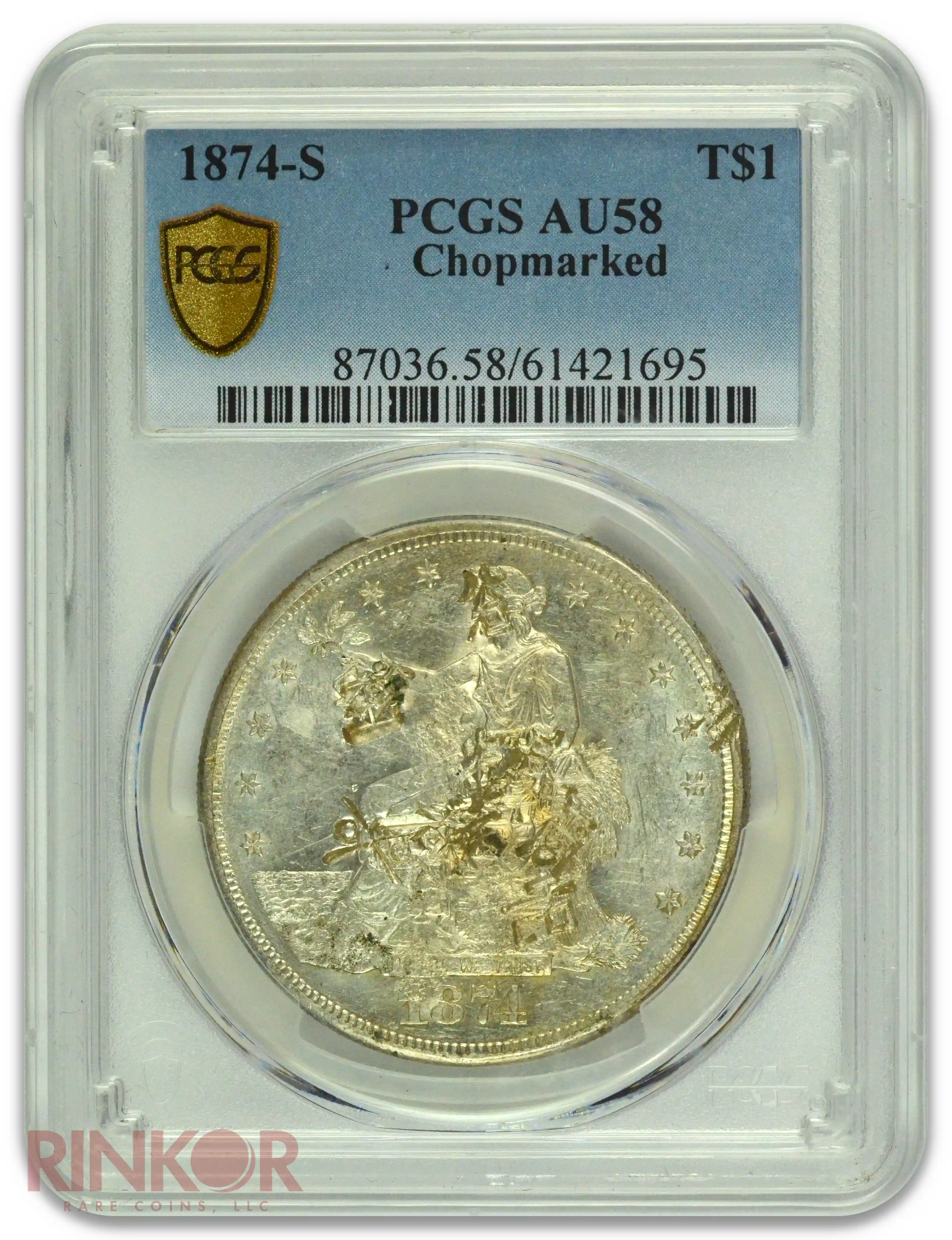 1874-S $1 Trade Dollar Chop Mark PCGS AU-58