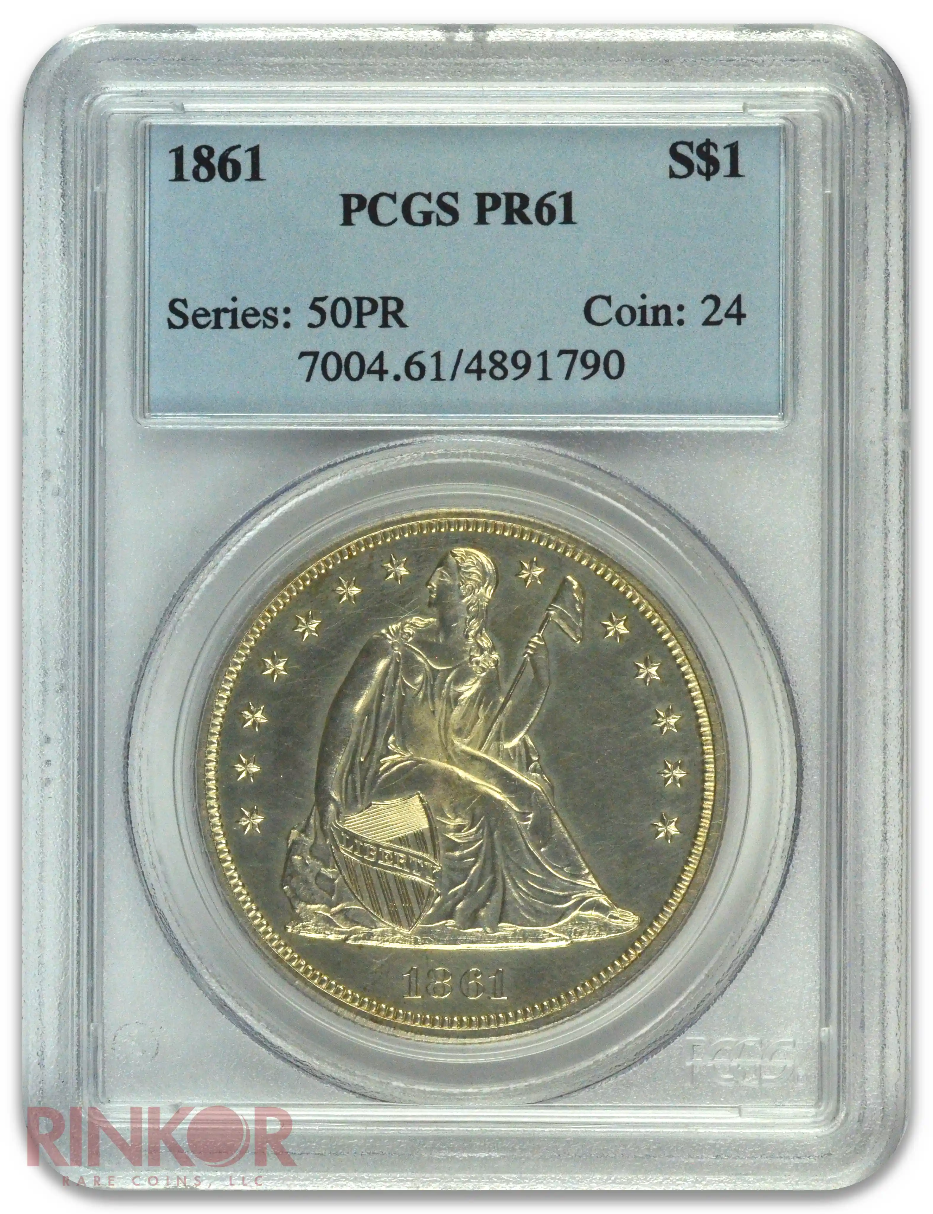1861 $1 Seated Dollar PCGS PR 61