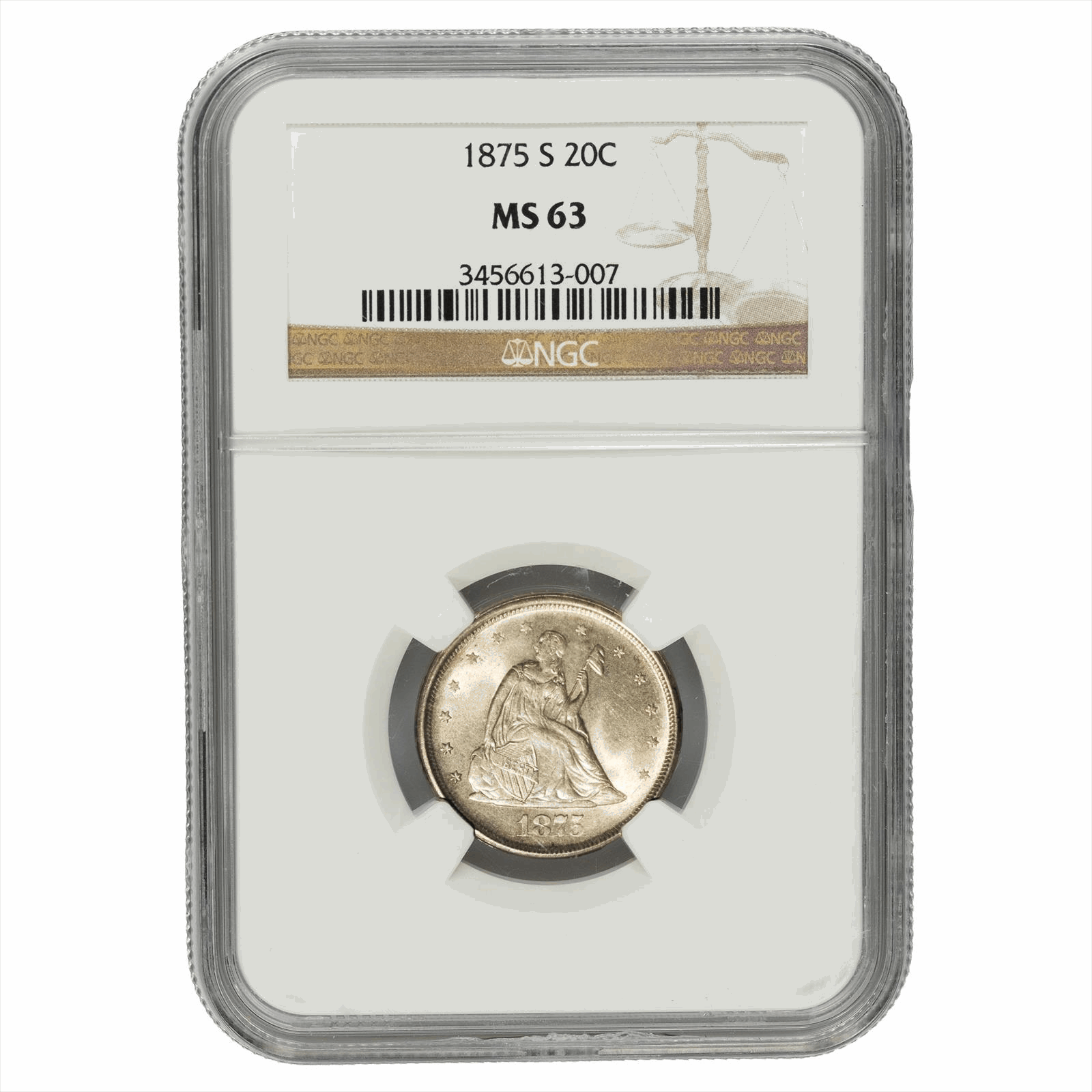 1875-S Seated Liberty Twenty Cent 20C NGC MS 63