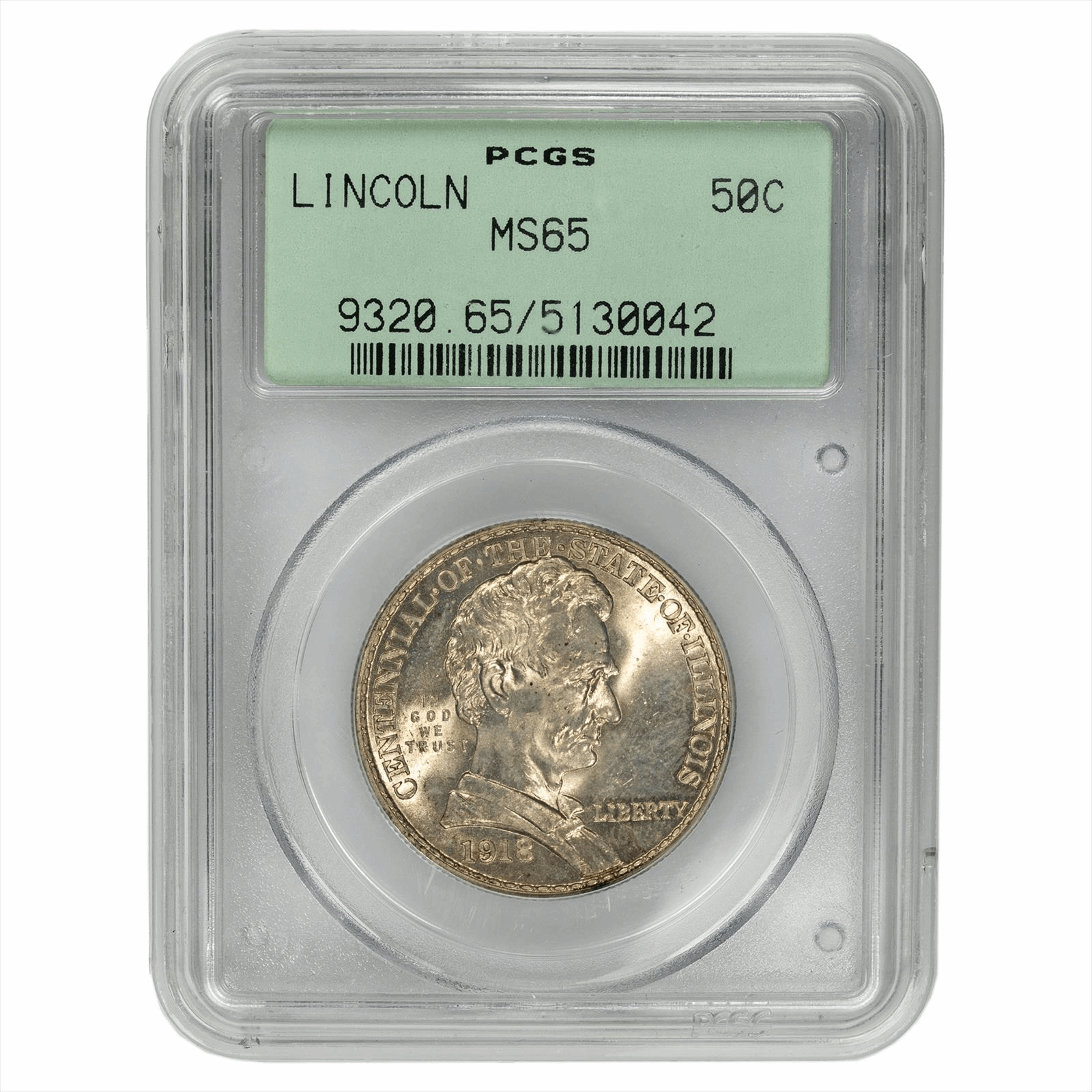 1918 50C Lincoln-Illinois Half-Dollar  PCGS - OGH MS 65 