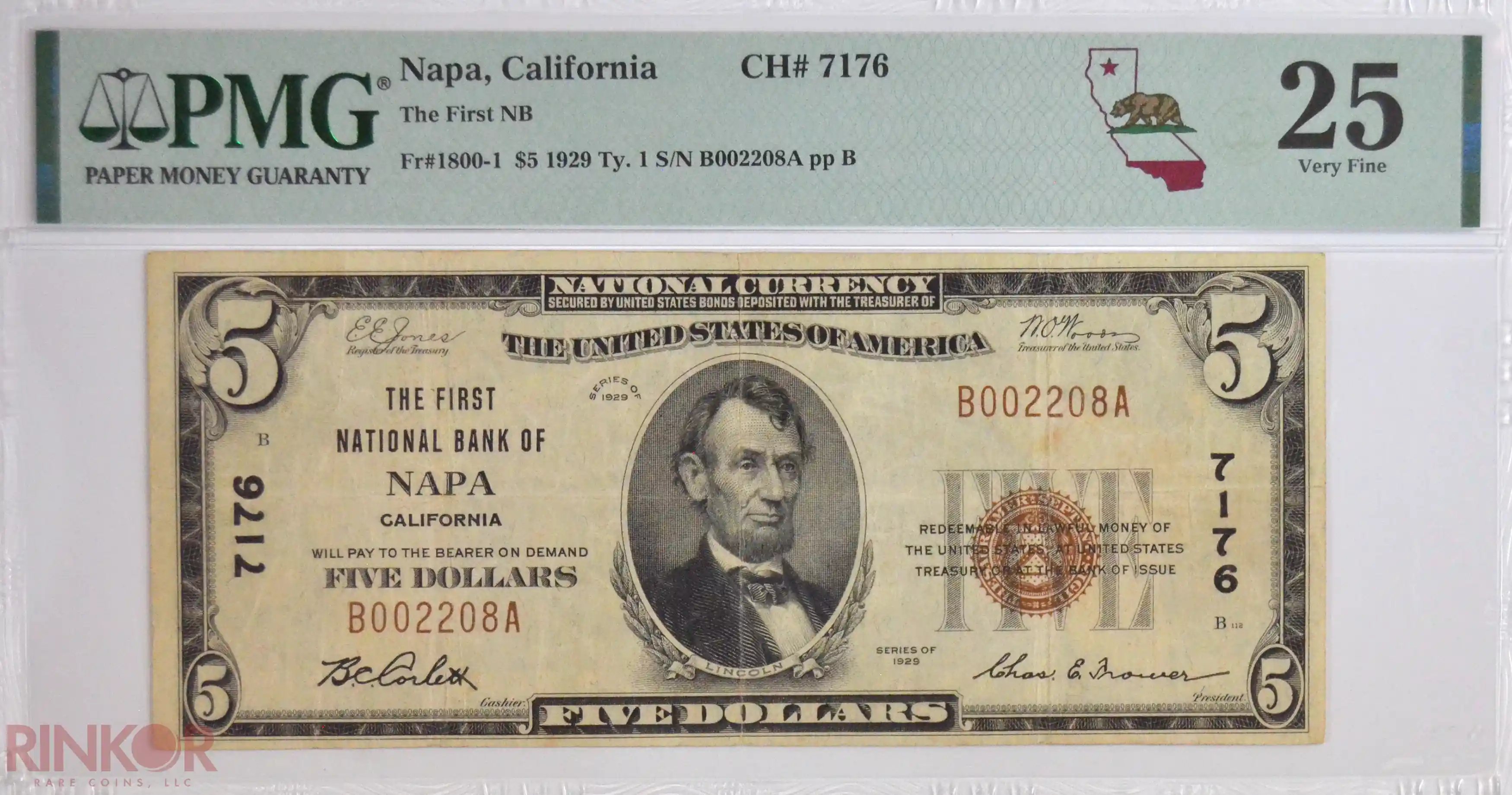 1929 Type 1 $5 Fr. 1800-1 National Bank Note PMG VF-25