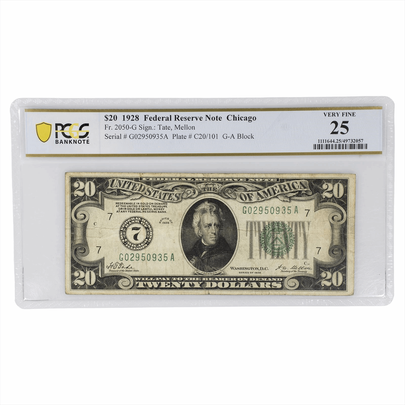 1928 $20 Federal Reserve Note Fr#2050 PCGS  Very Fine 25