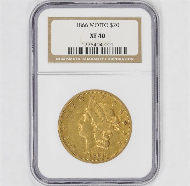 1866 $20 Liberty Head Double Eagle w/ Motto - NGC XF40 - Nice Original Coin