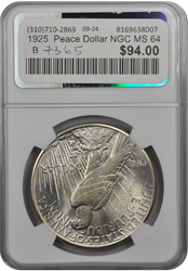 1925  Peace Dollar NGC MS 64