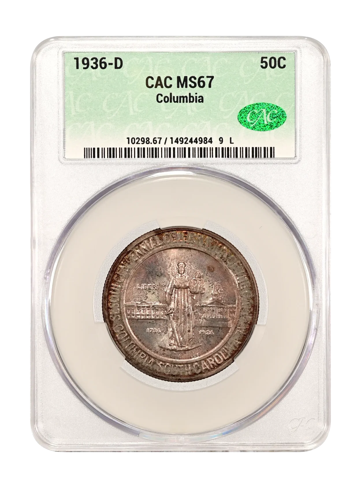 1936-D Columbia 50c CACG MS 67