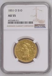 1851-O Liberty Head NO MOTTO NGC AU55