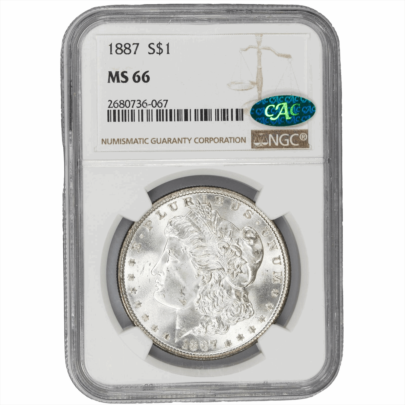 1887 Morgan Silver Dollar $1 NGC MS 66 CAC