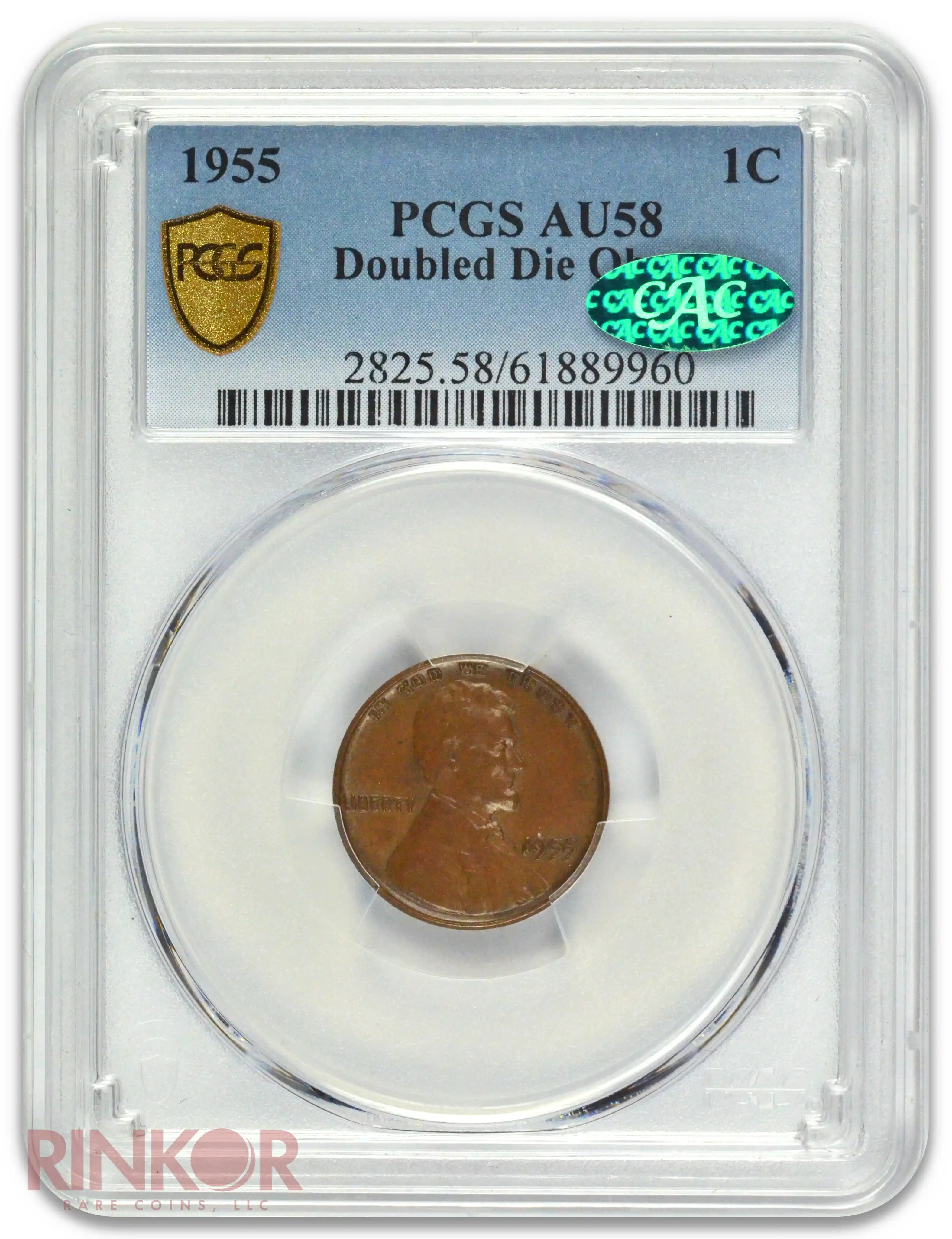 1955 1C Doubled Die Obverse Lincoln Wheat Cent PCGS AU-58 CAC