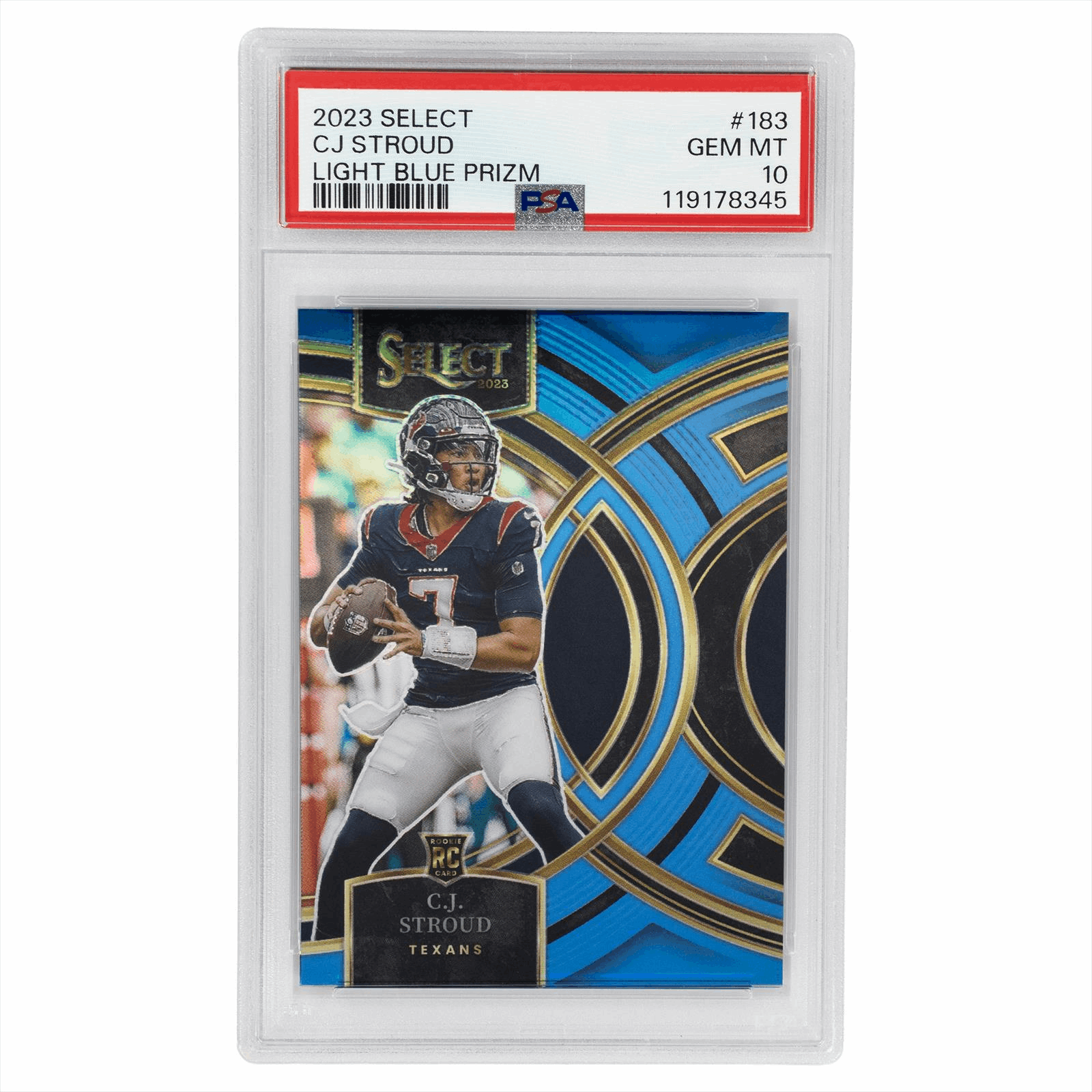 2023 Panini Select CJ Stroud Light Blue Prizm #183 PSA GEM MT 10 Cert #119178345