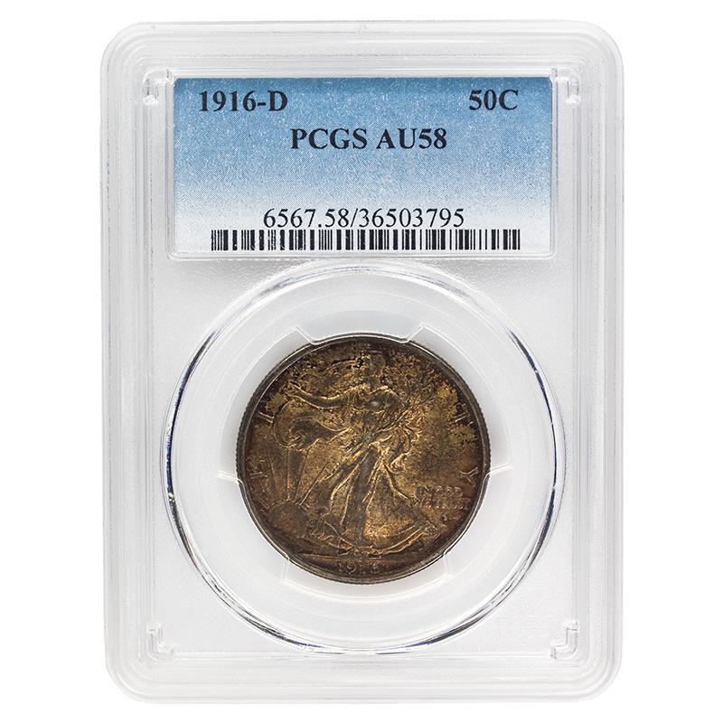 1916-D Walking Liberty Half Dollar, 50C PCGS AU58 