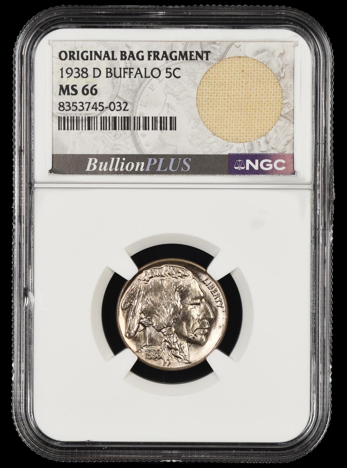 1938 D Buffalo Nickel Bag Fragment NGC MS66