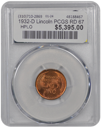 1932-D Lincoln PCGS RD 67