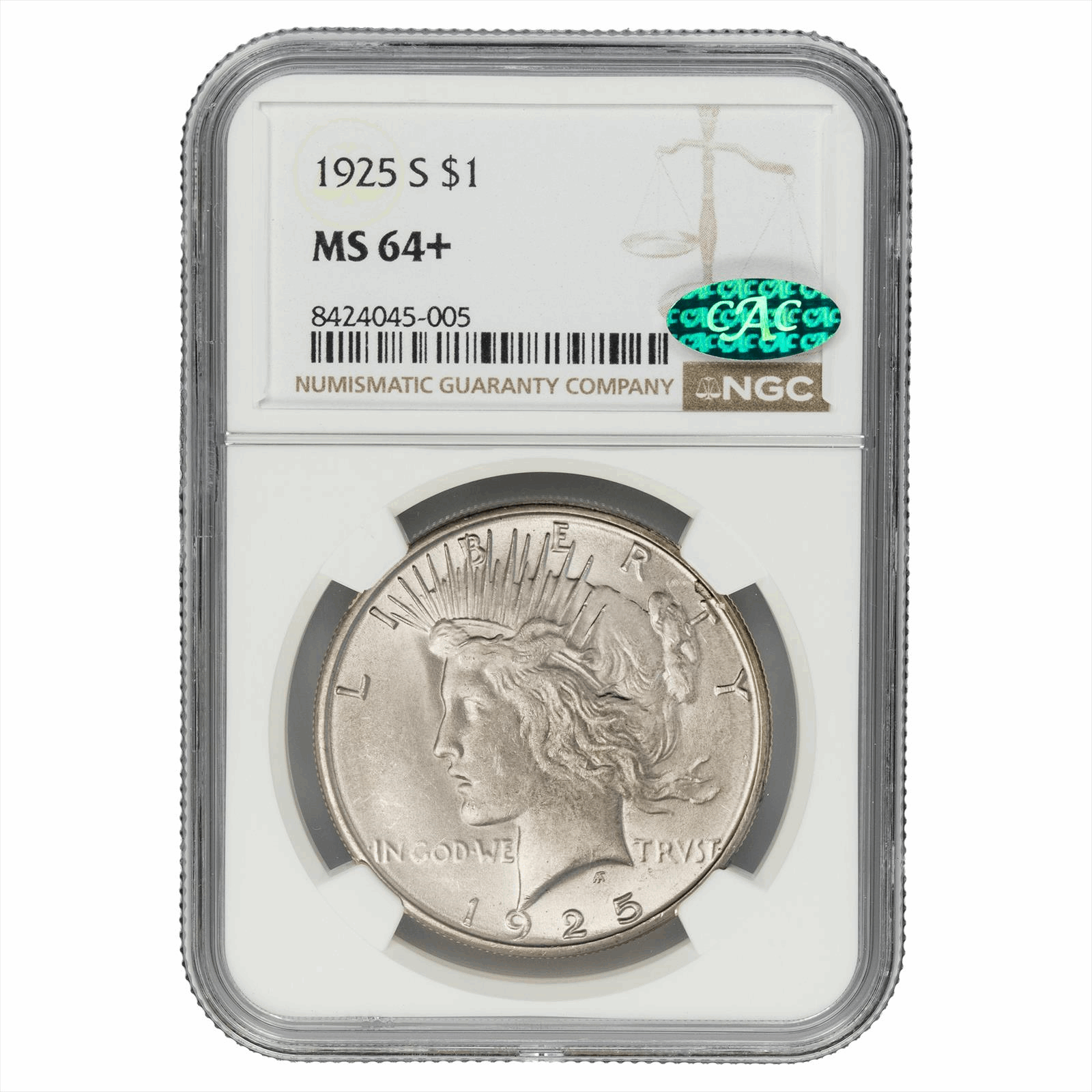 1925-S Silver Peace Dollar $1 NGC MS 64+ CAC