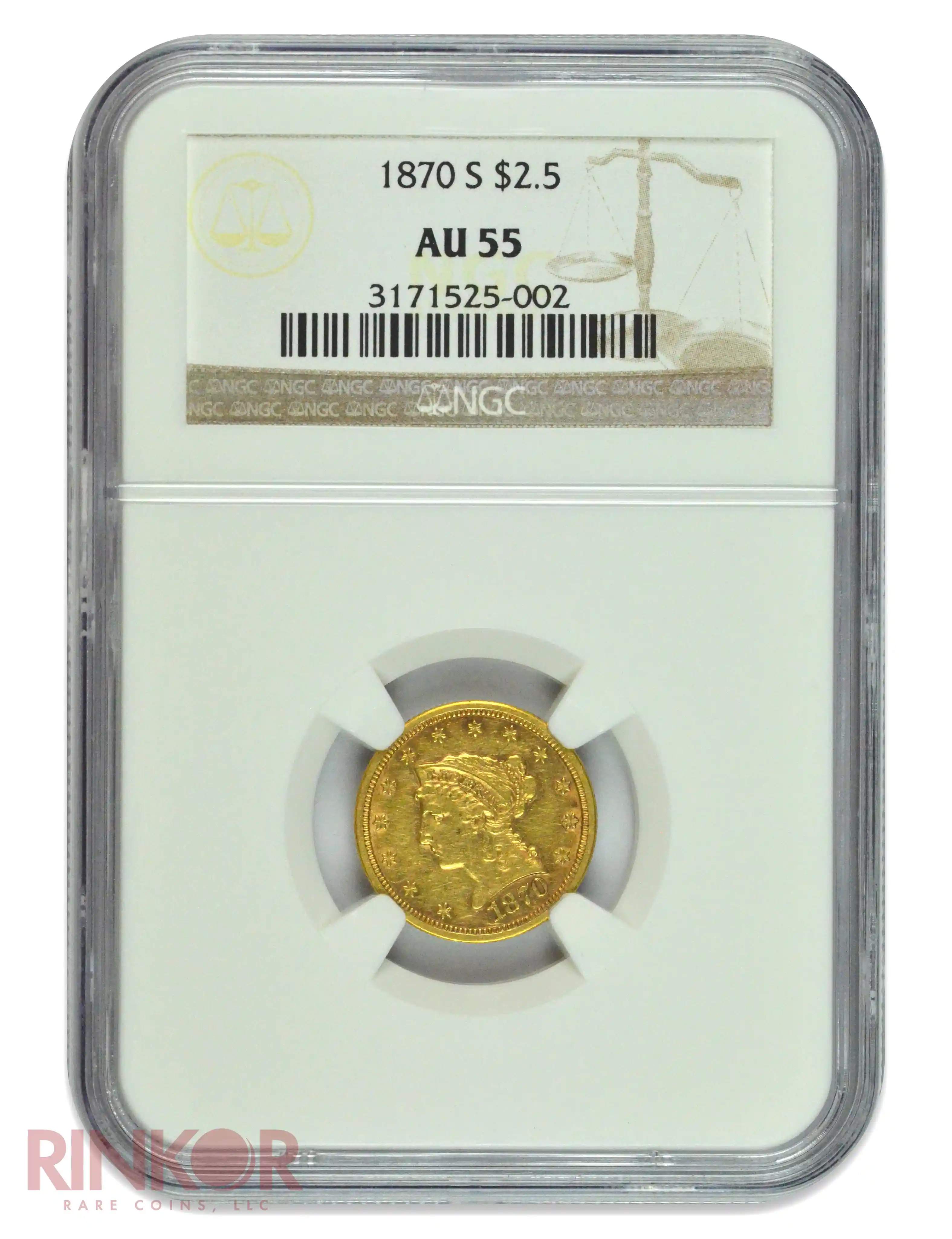 1870-S $2.50 Liberty Head NGC AU-55