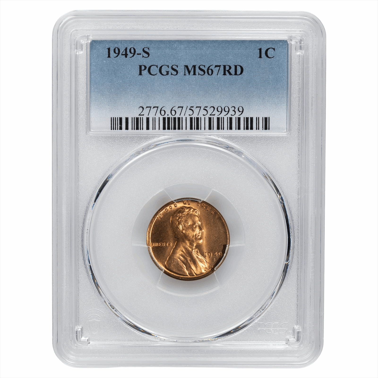 1949-S Lincoln Wheat Cent 1C PCGS MS 67 RD