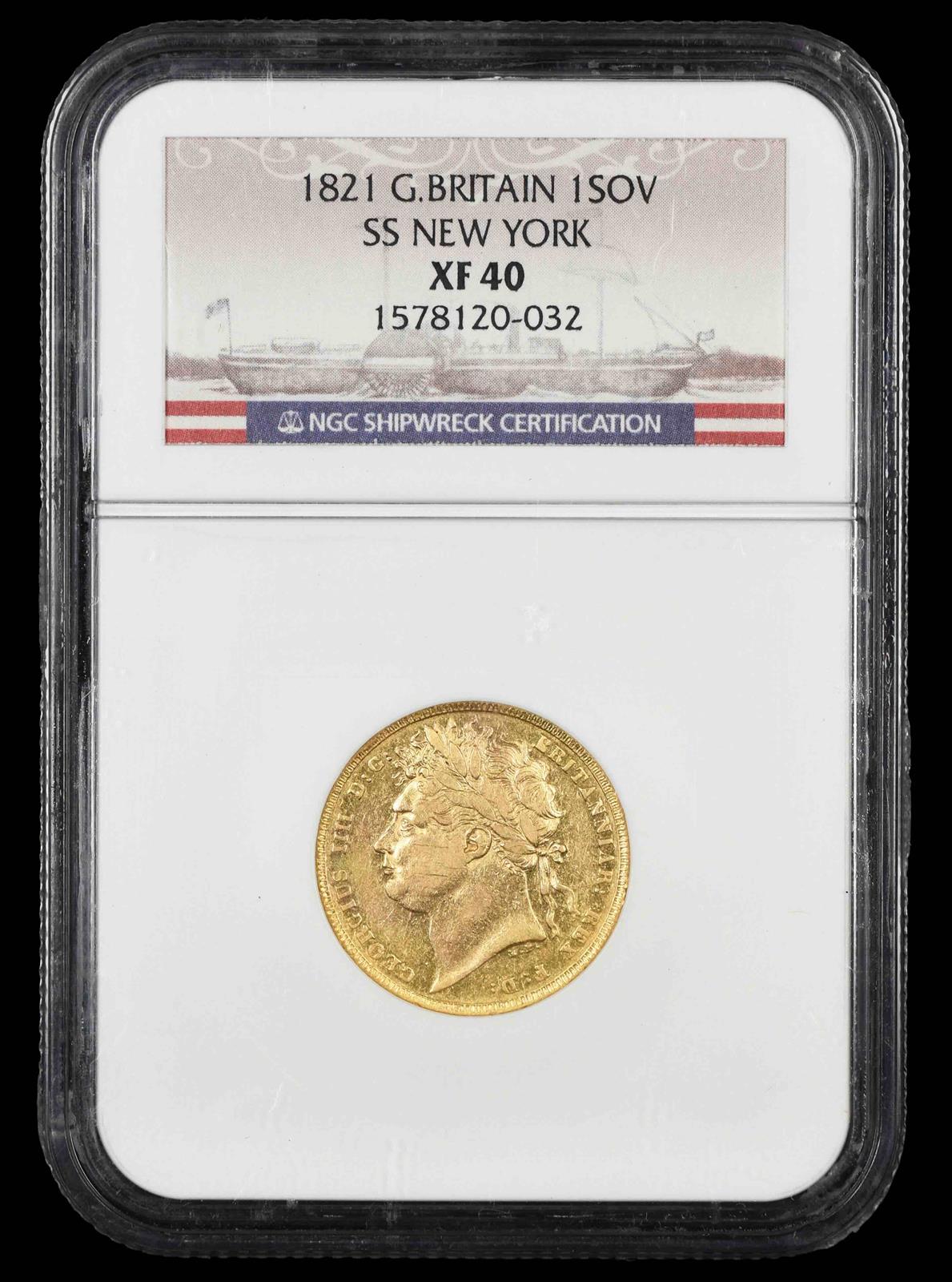 1821 Great Britain Sovereign SS New York NGC XF 40