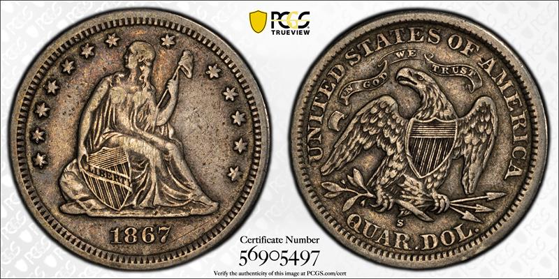 1867-S 25c PCGS VF30 