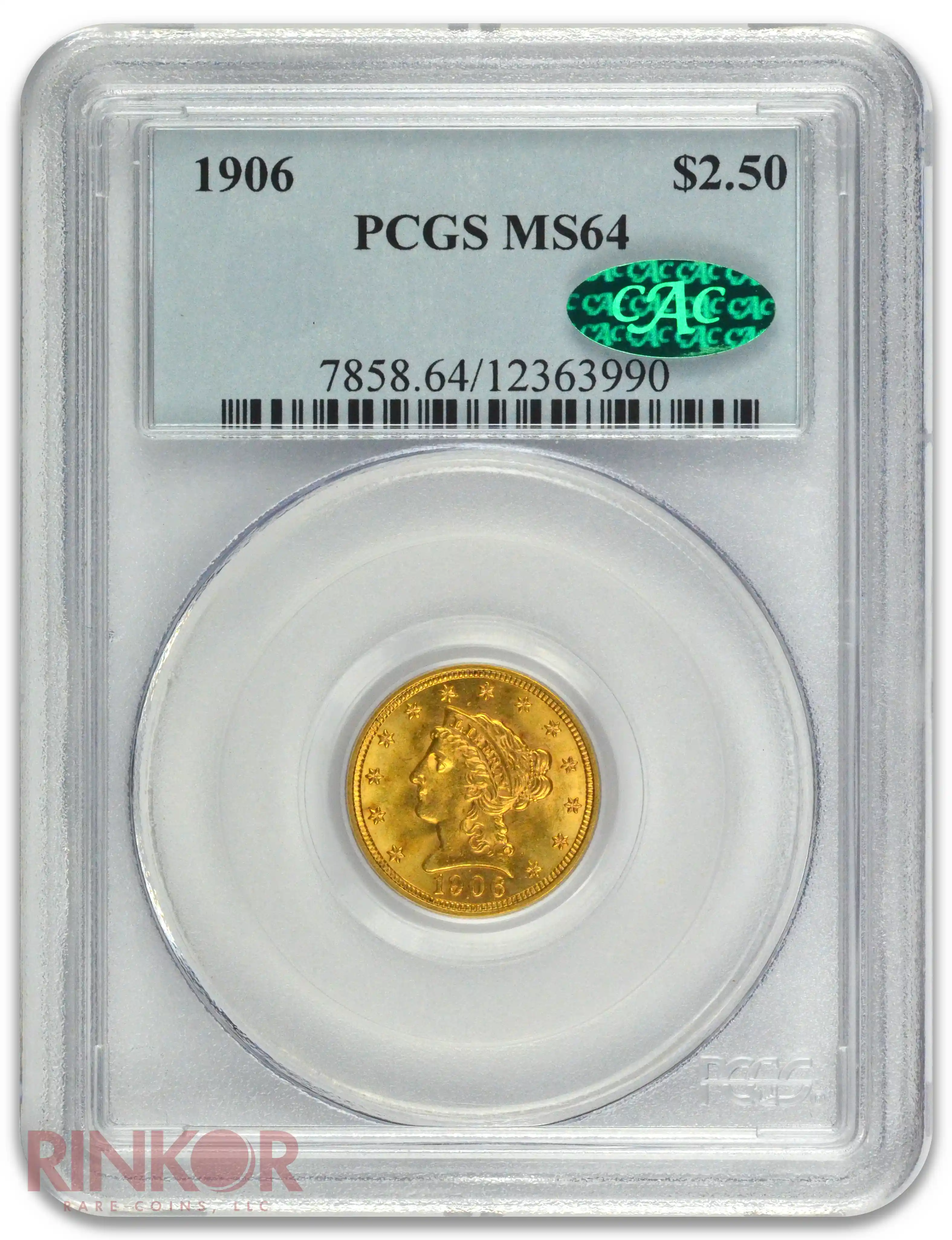 1906 $2.50 Liberty Head PCGS MS 64 CAC