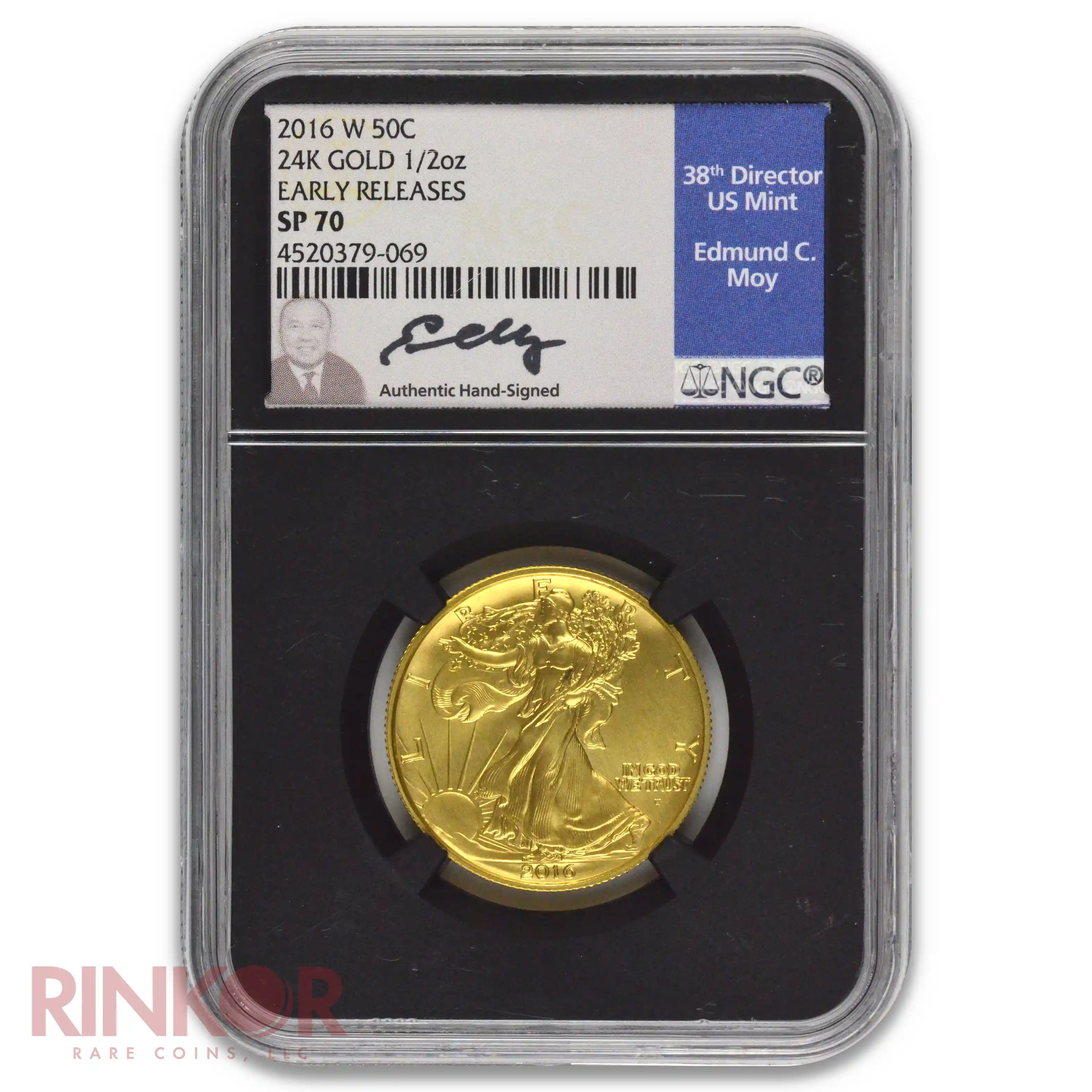 2016-W 1/2oz Gold Walking Liberty Half Dollar Centennial Early Releases Moy Sig NGC SP 70