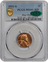 1931-S Lincoln PCGS CAC RD 66+ 