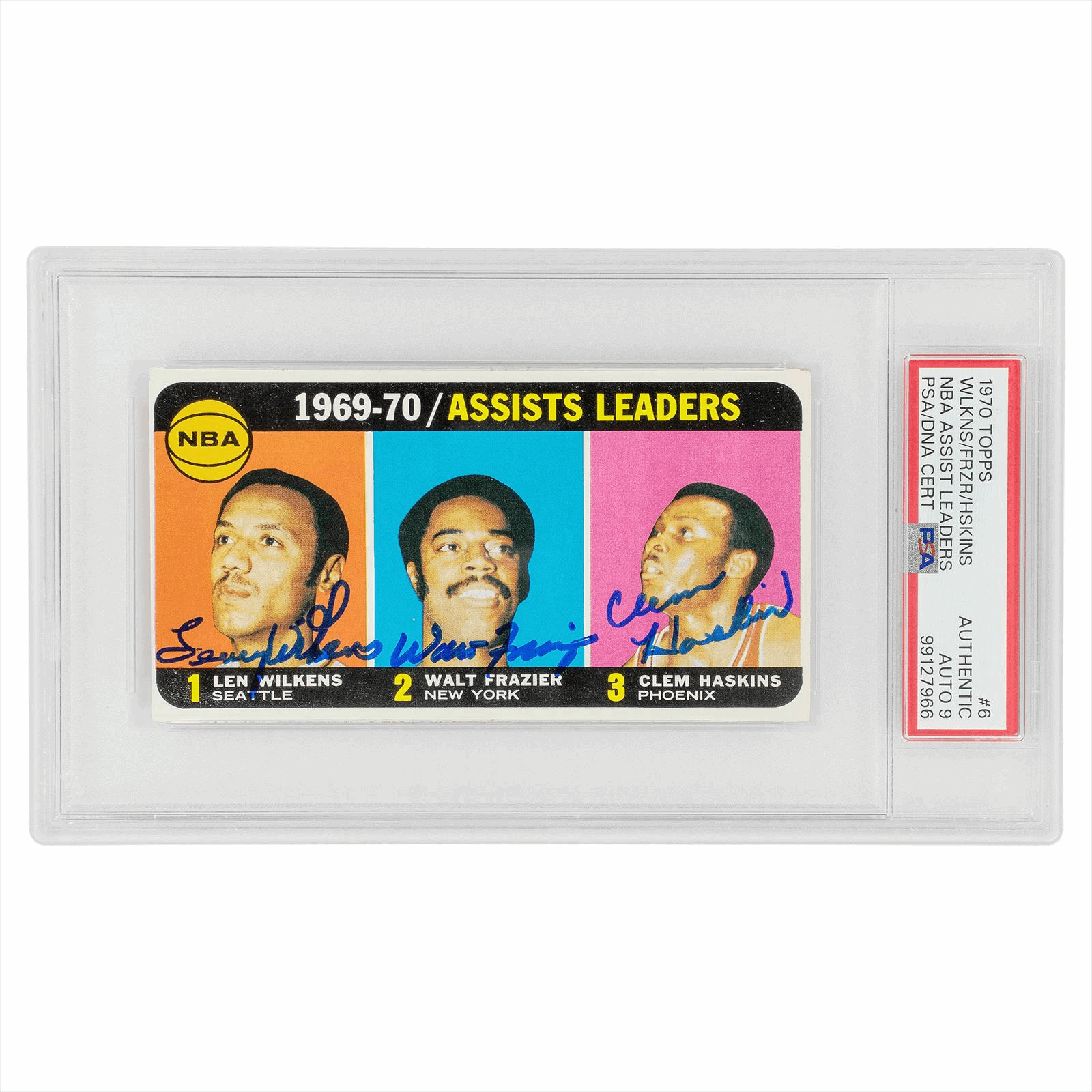 1970 Topps Wilkins/Frazier/Haskins Signed NBA Assist Leaders #6 PSA  AUTHENTIC AUTO 9