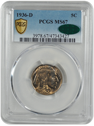 1936-D Buffalo PCGS (CAC) MS 67 