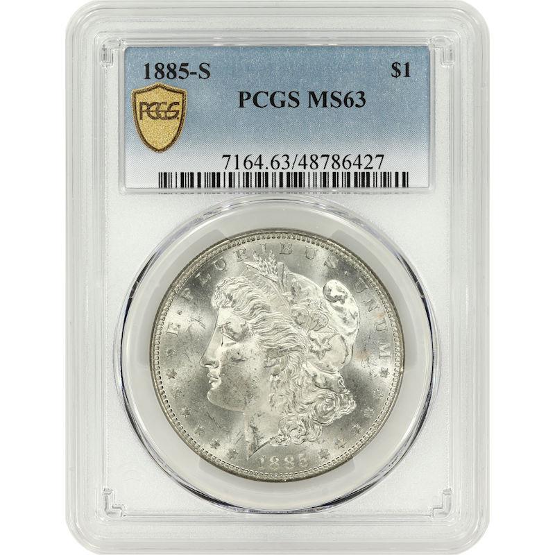 1885-S $1 Morgan Silver  Dollar - PCGS MS63 - Blast White / Lustrous