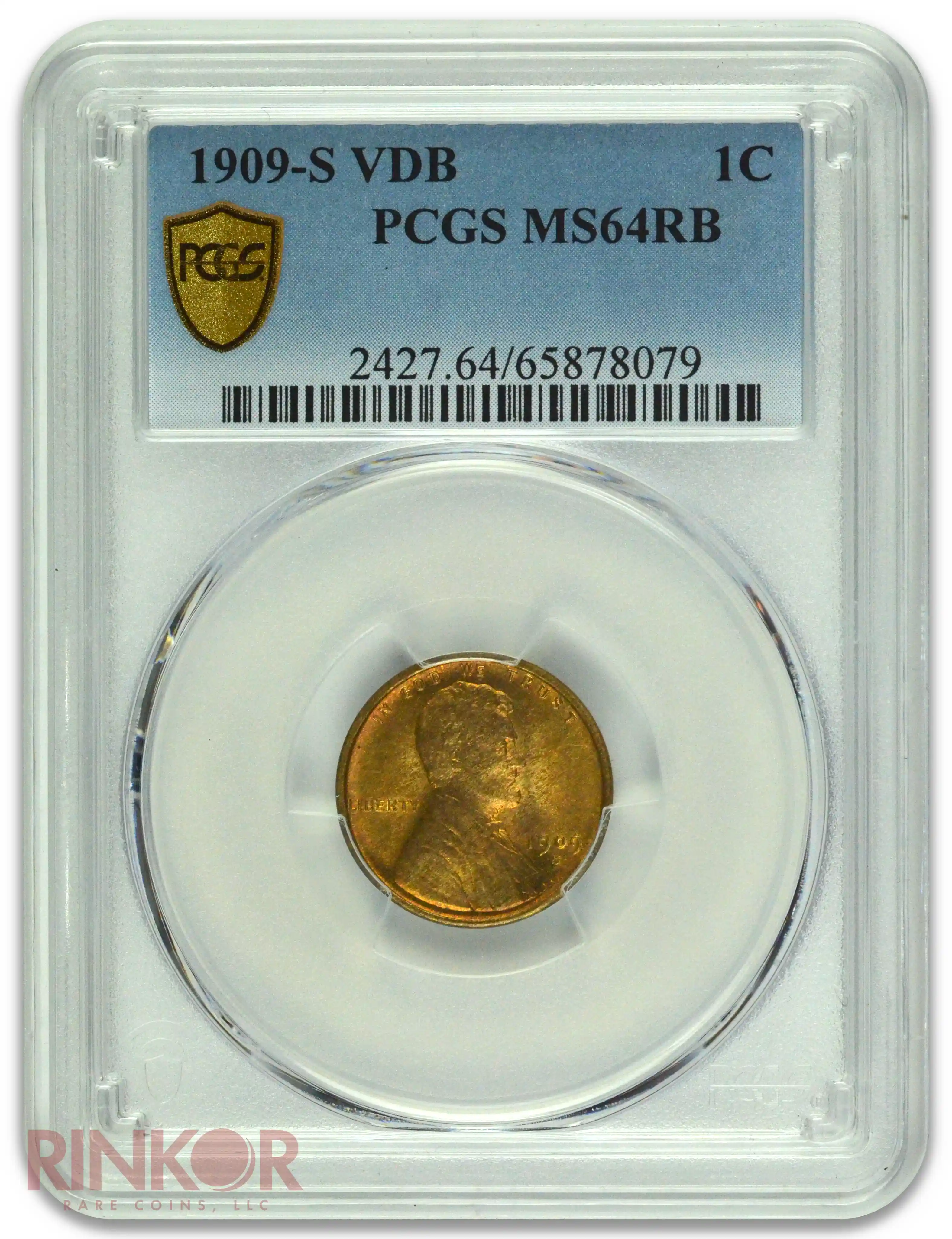 1909-S VDB 1C Lincoln Wheat Cent PCGS MS 64 RB