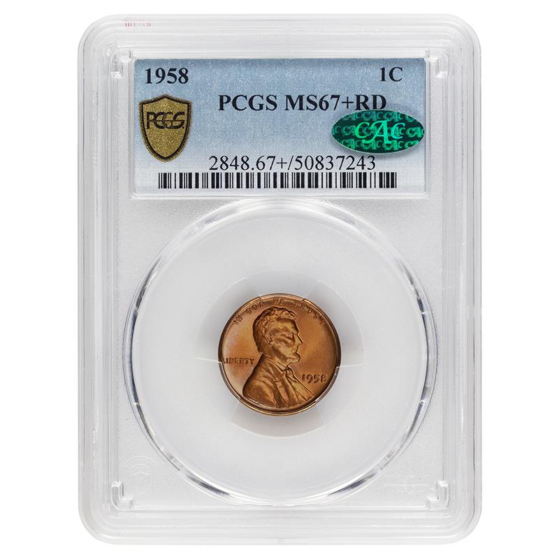 1958 Lincoln Wheat Cent 1c, PCGS MS67+ RD CAC - Deep Vibrant Red