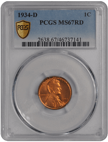 1934-D Lincoln Cent  PCGS RD #3470-1 MS67