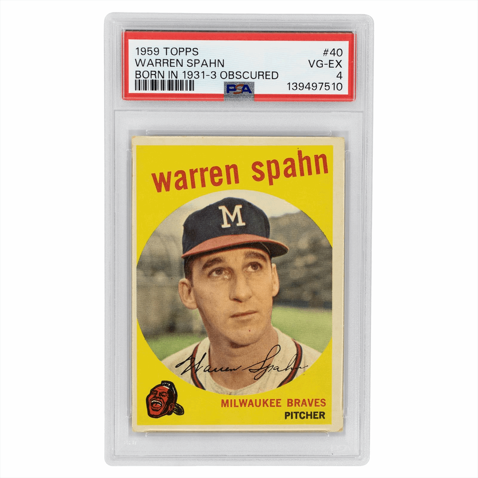 1959 Topps Warren Spahn Born In 1931-3 Obscured #40 PSA VG-EX 4 Cert #139497510