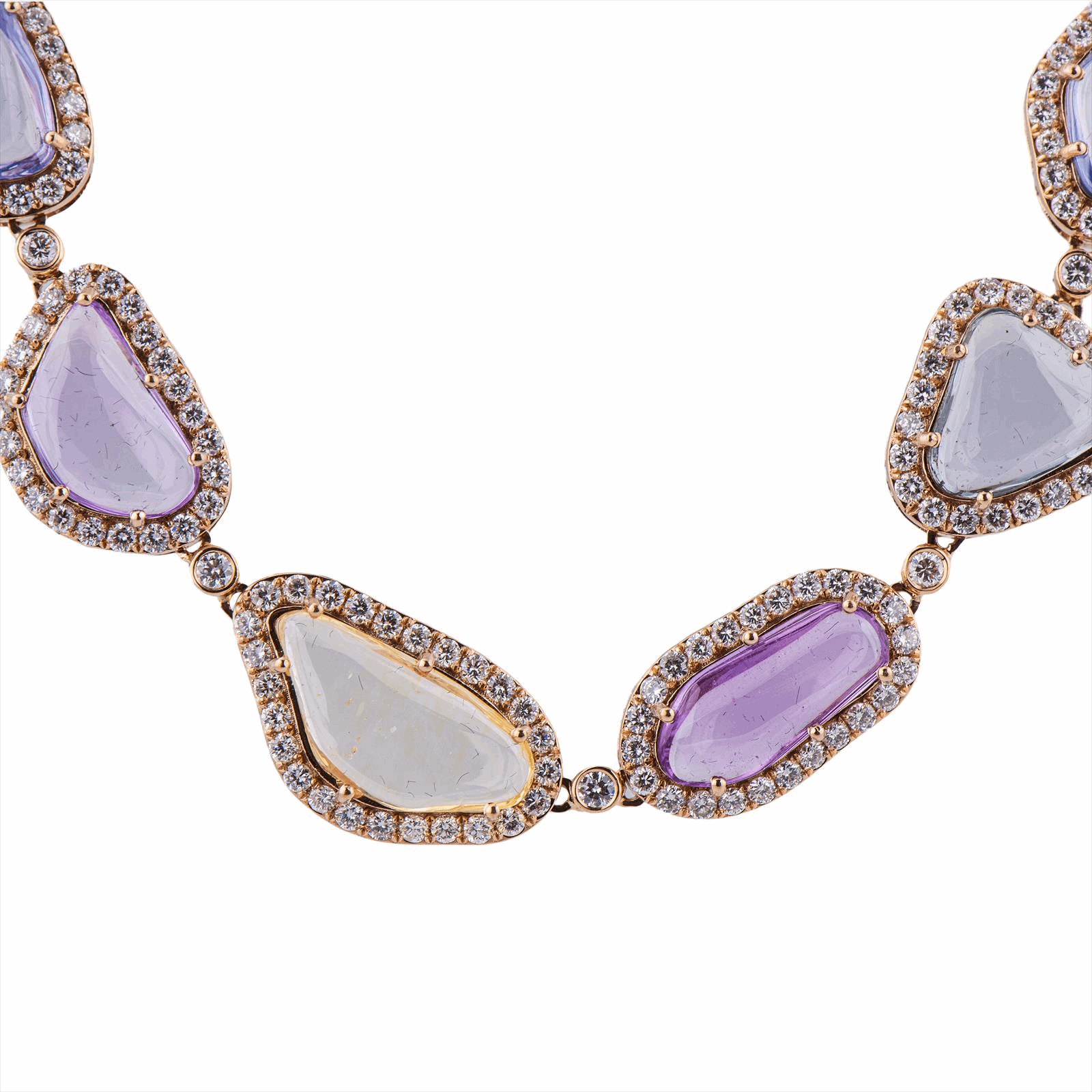 18KR Sapphire Pebble and Diamond Necklace - 54.11CT Saphire - 9.66Ct Diamond GH, VS - 18 in - 41.43g 