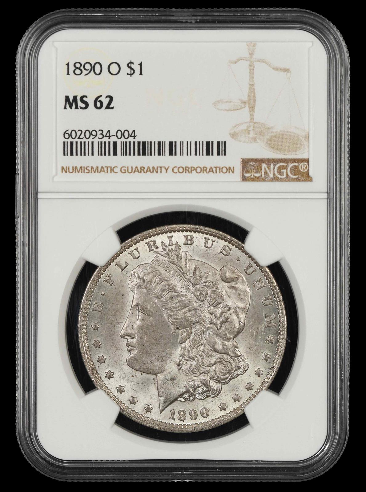 1890 O $1 NGC MS 62 