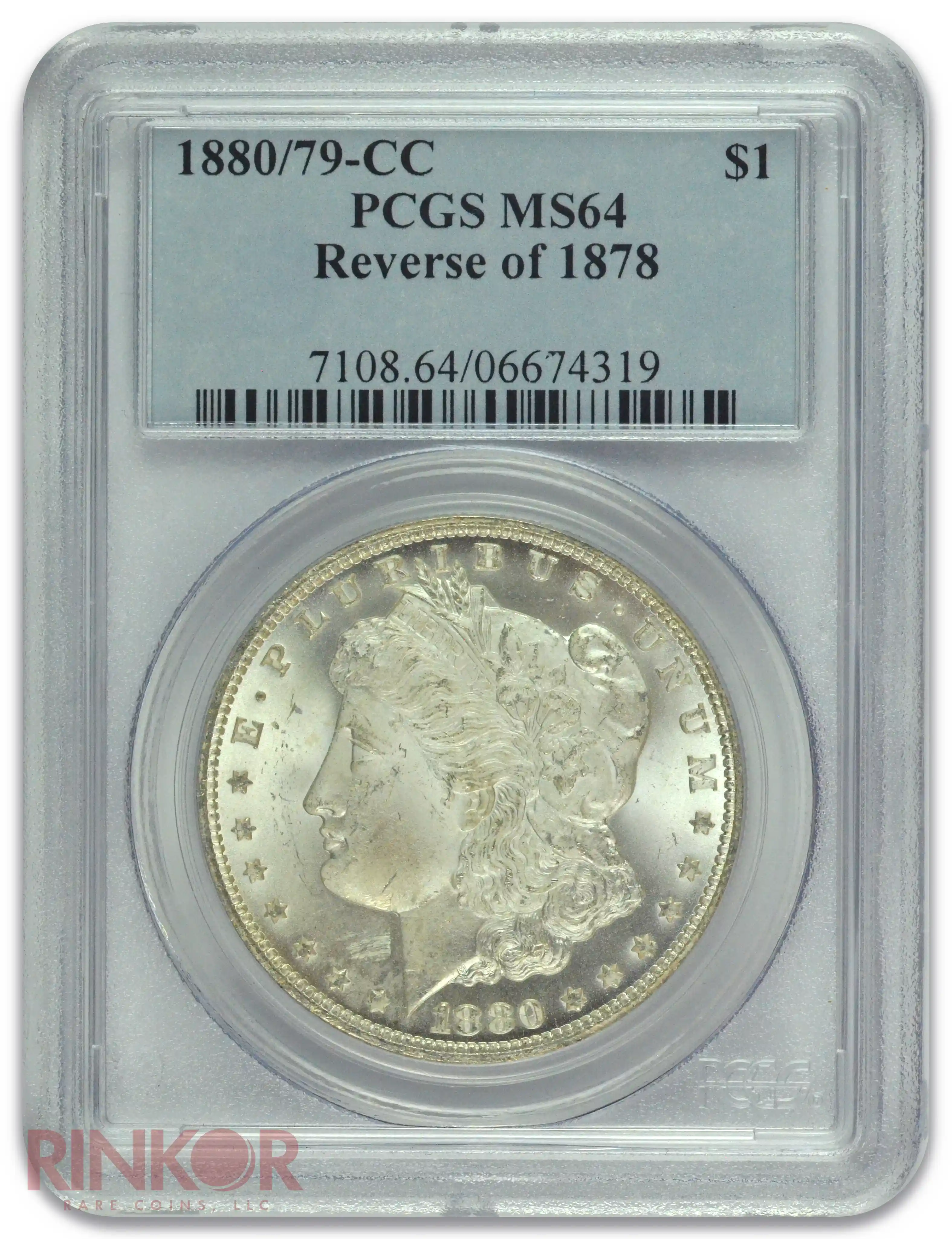 1880/79-CC $1 Reverse of 1878 Morgan Dollar PCGS MS 64