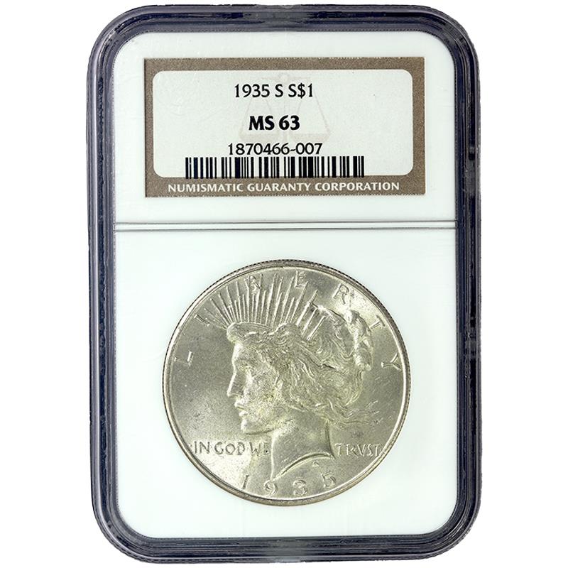 1935-S $1 Peace Dollar NGC MS 63 - Lusterous Frosty  Surface