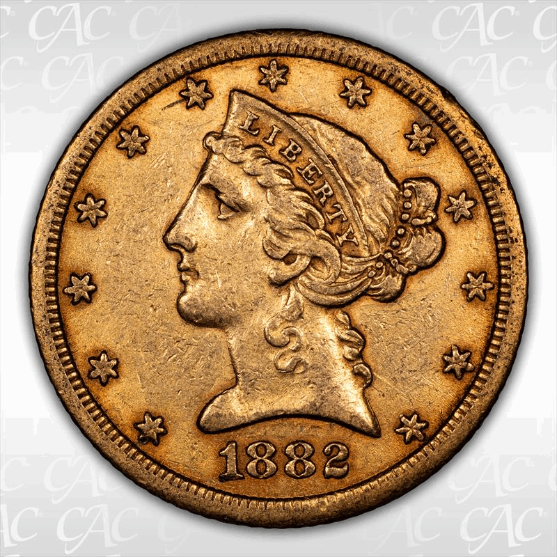 1882-CC $5 CACG AU-50 