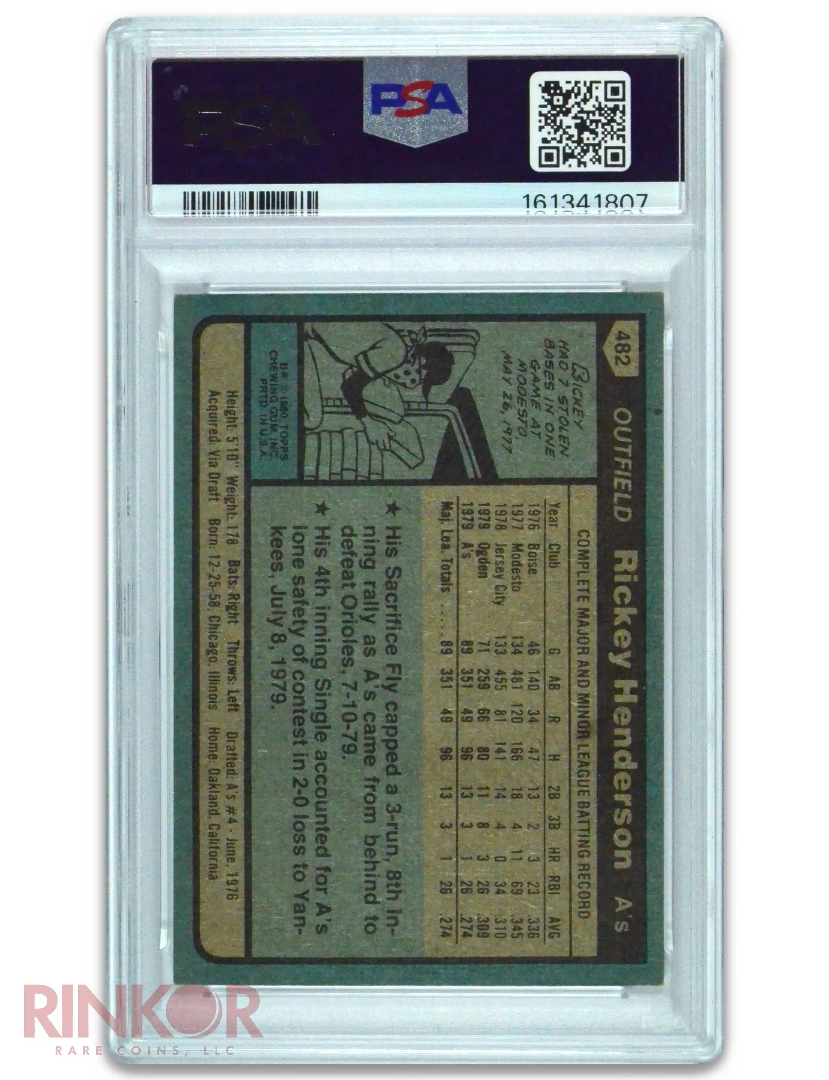 1980 Topps Rickey Henderson #482 PSA NM 6