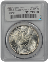 1928-S Peace PCGS CAC MS 64