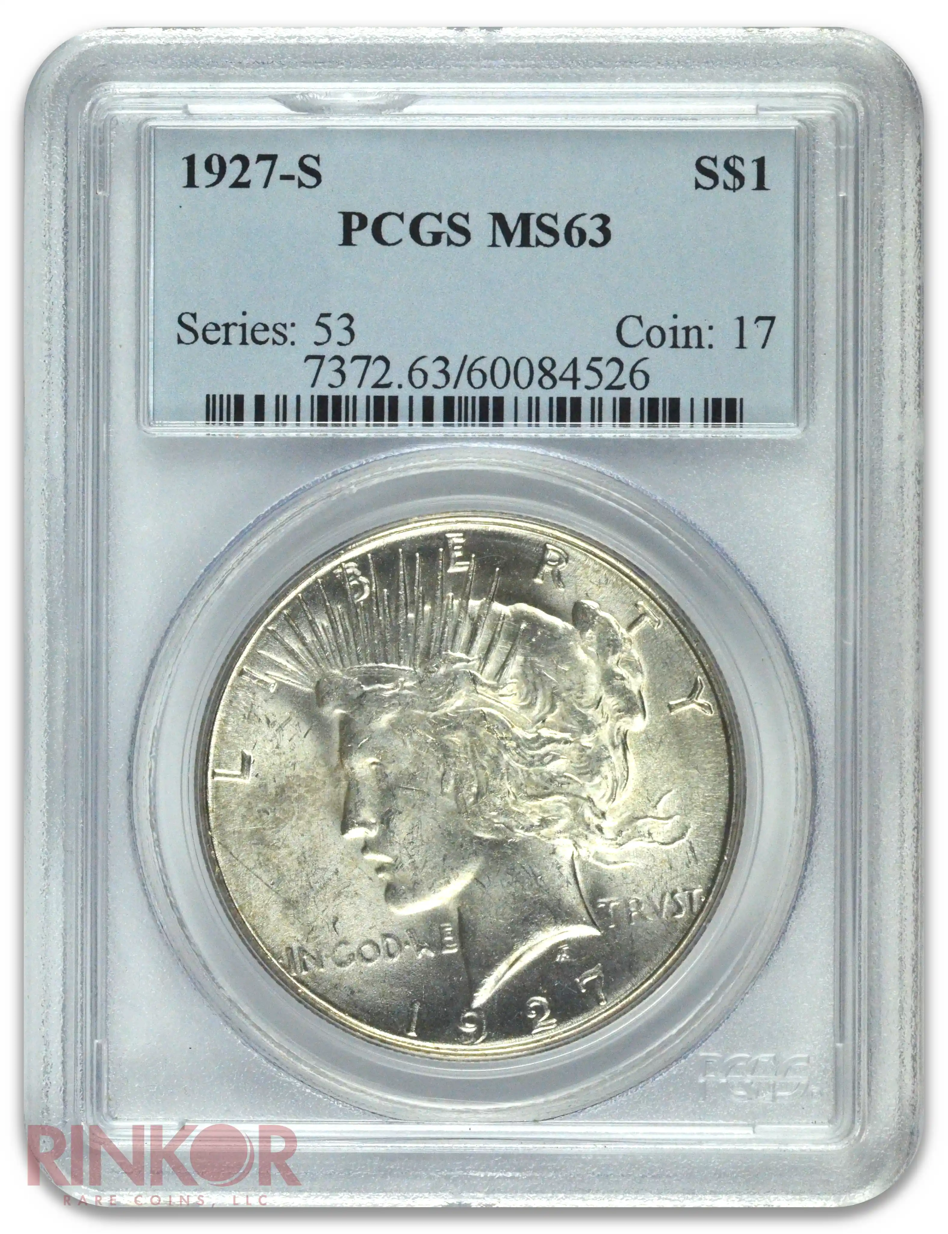 1927-S $1 Peace Dollar PCGS MS 63