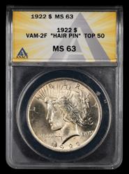 1922 $1 VAM 2-F Hair Pin Top 50 ANACS MS63