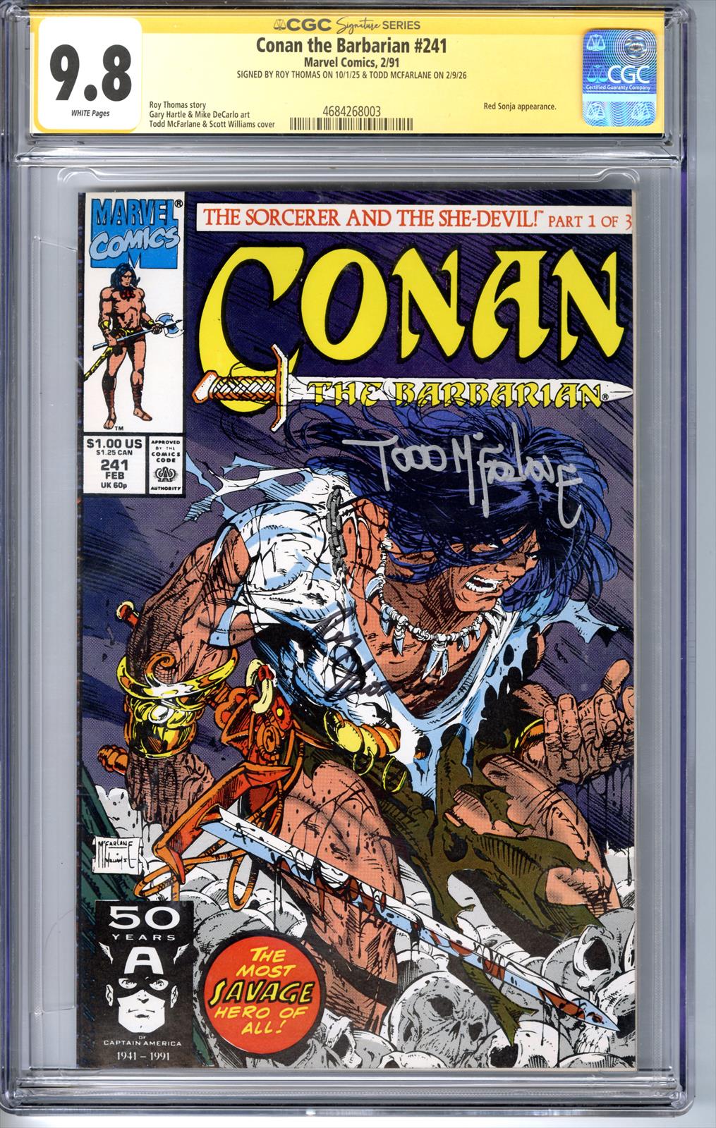 Conan the Barbarian #241 Marvel Comics 2/91 Signed by Roy Thomas & Todd McFarlane CGC 9.8