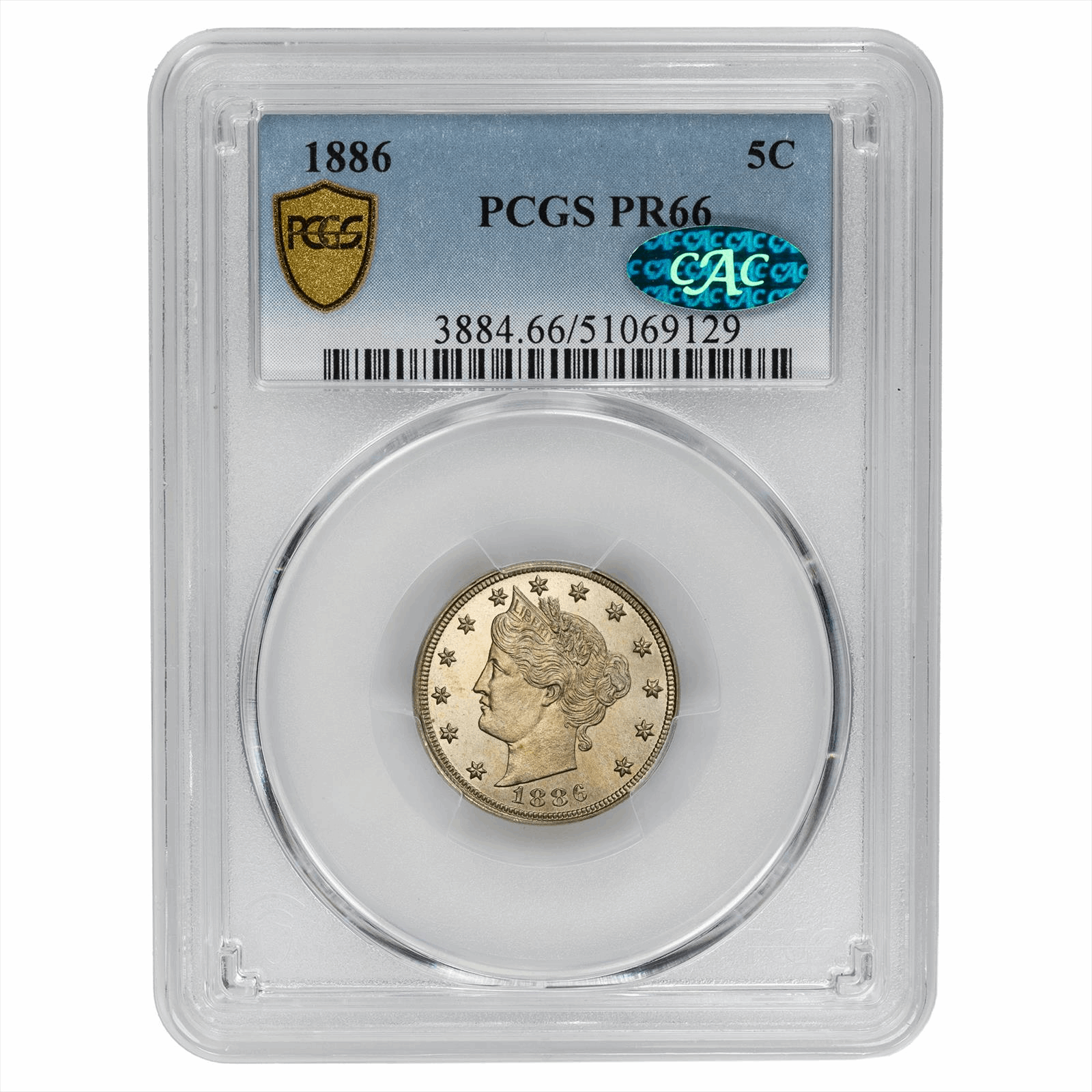 1886 Liberty Nickel 5C PCGS PR 66 CAC