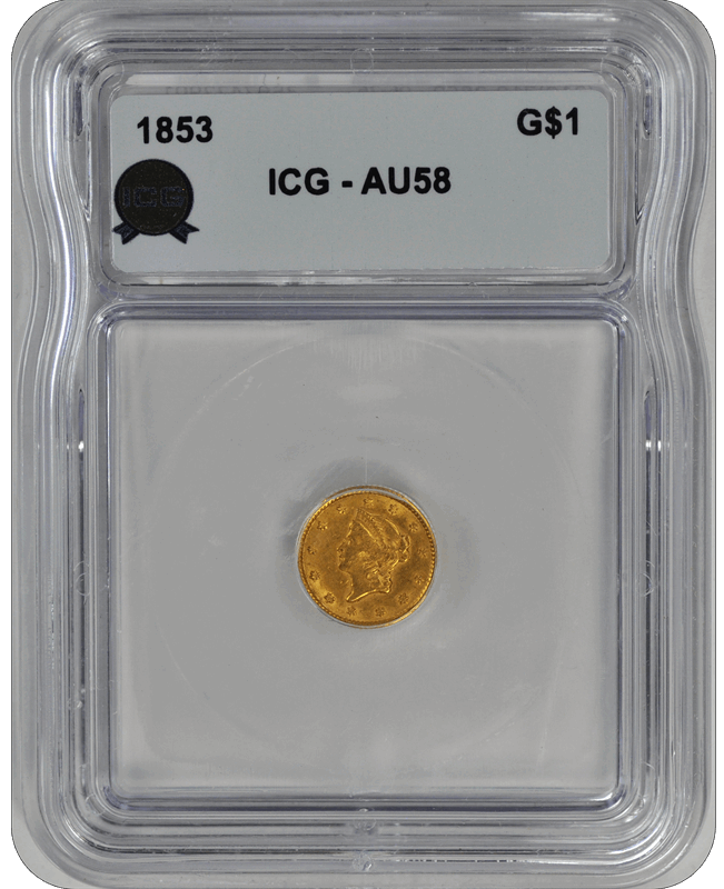 1853 	Gold $1 - Type 1 ICG AU 58